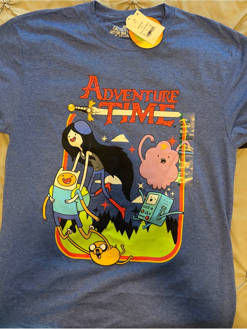 Adventure Time Kids Short Sleeve Tee - Heather Blue with Multicolor Graphic